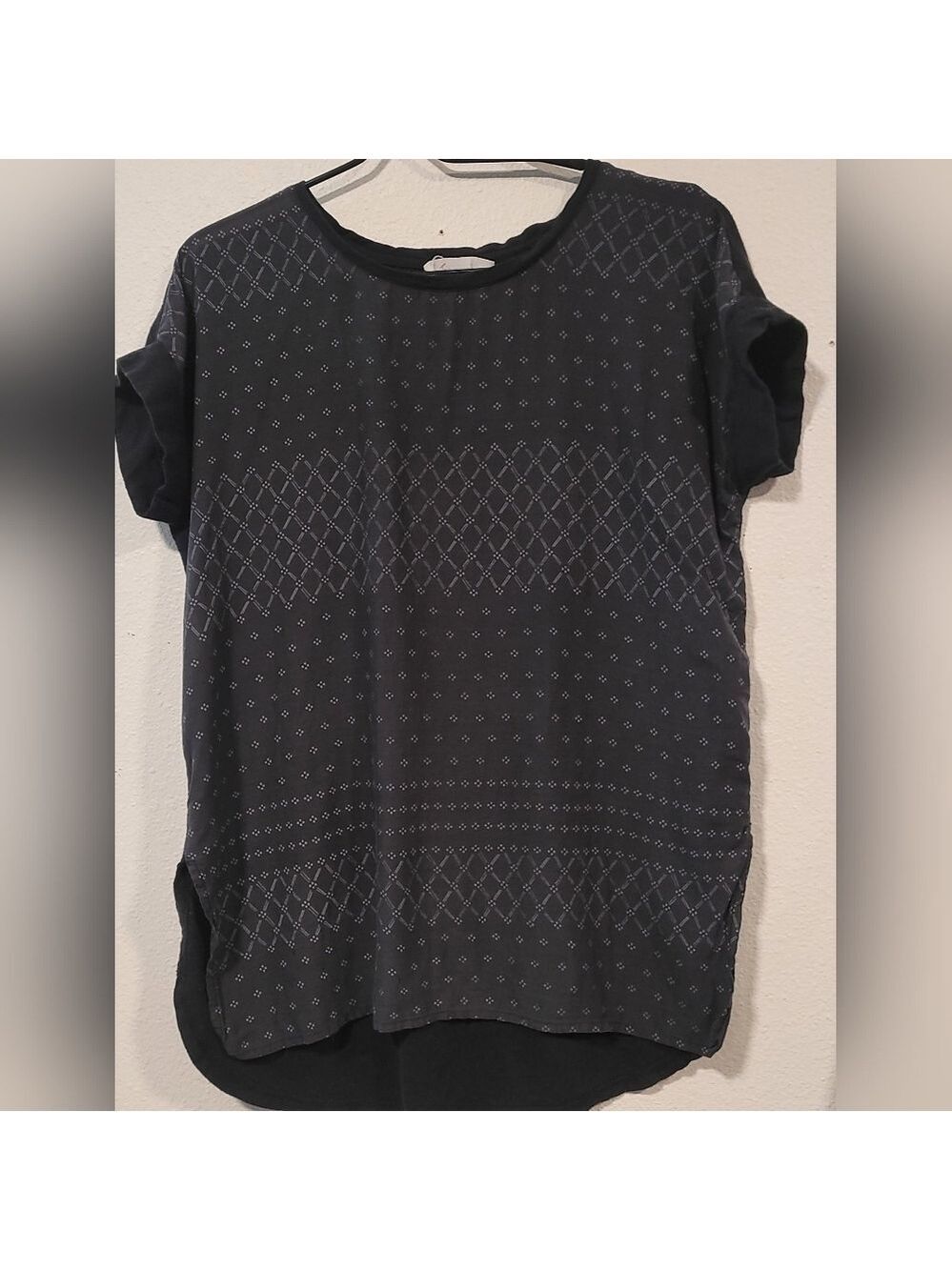 Two By Vince Camuto Black/Gray Patterned Women's Top Sz XS